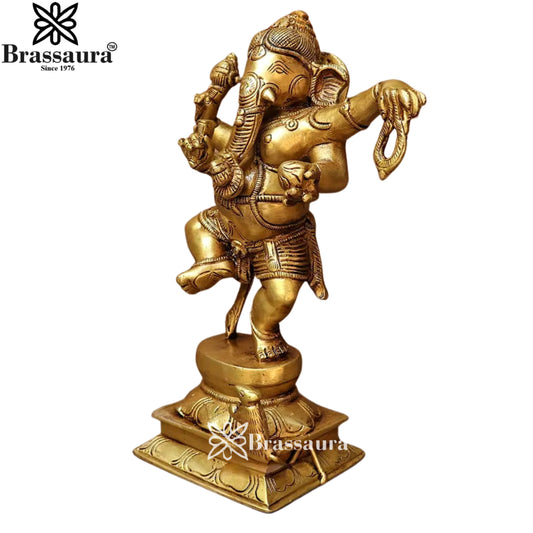 Brassaura® Dancing Lord Ganesha Brass Statue | Pure Brass | Height 8.5 Inches