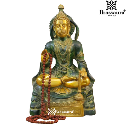 Brass Green Patina Hanuman Statue Weight 14 Kg And Height 17.5 Inch