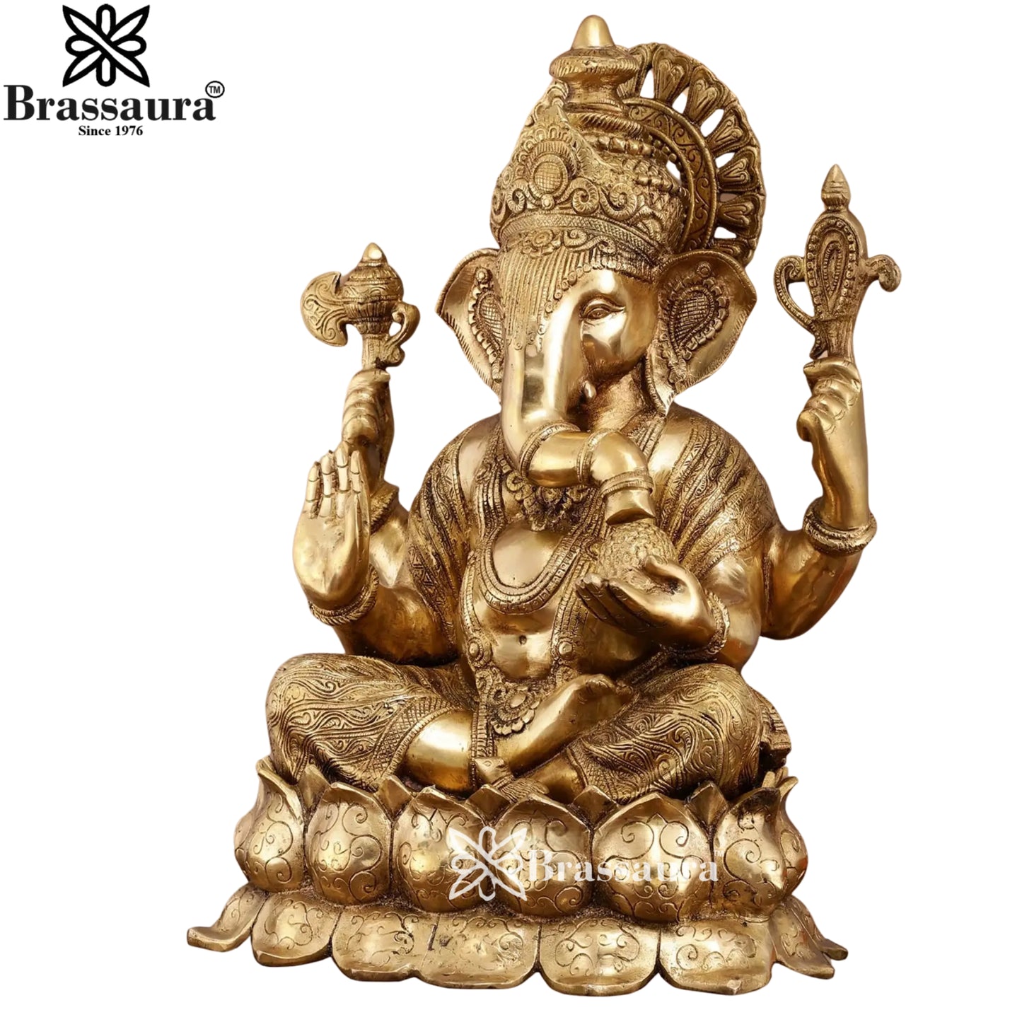 Brass Lotus Ganesha Statue Weight 27.3 Kg & Height 22 Inch