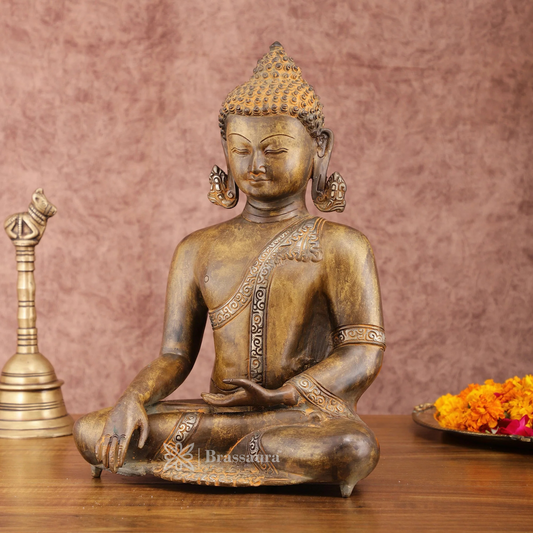 Brassaura™ Brass Buddha Statue in Bhoomisparsha Mudra – Height 14 Inches, Weight 6.6 Kgs