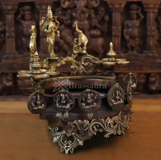 Brassaura™ Brass Astha Laxmi Urli Statue – Height 17 Inches & Weight 12.52 Kgs | Devotional Home Décor