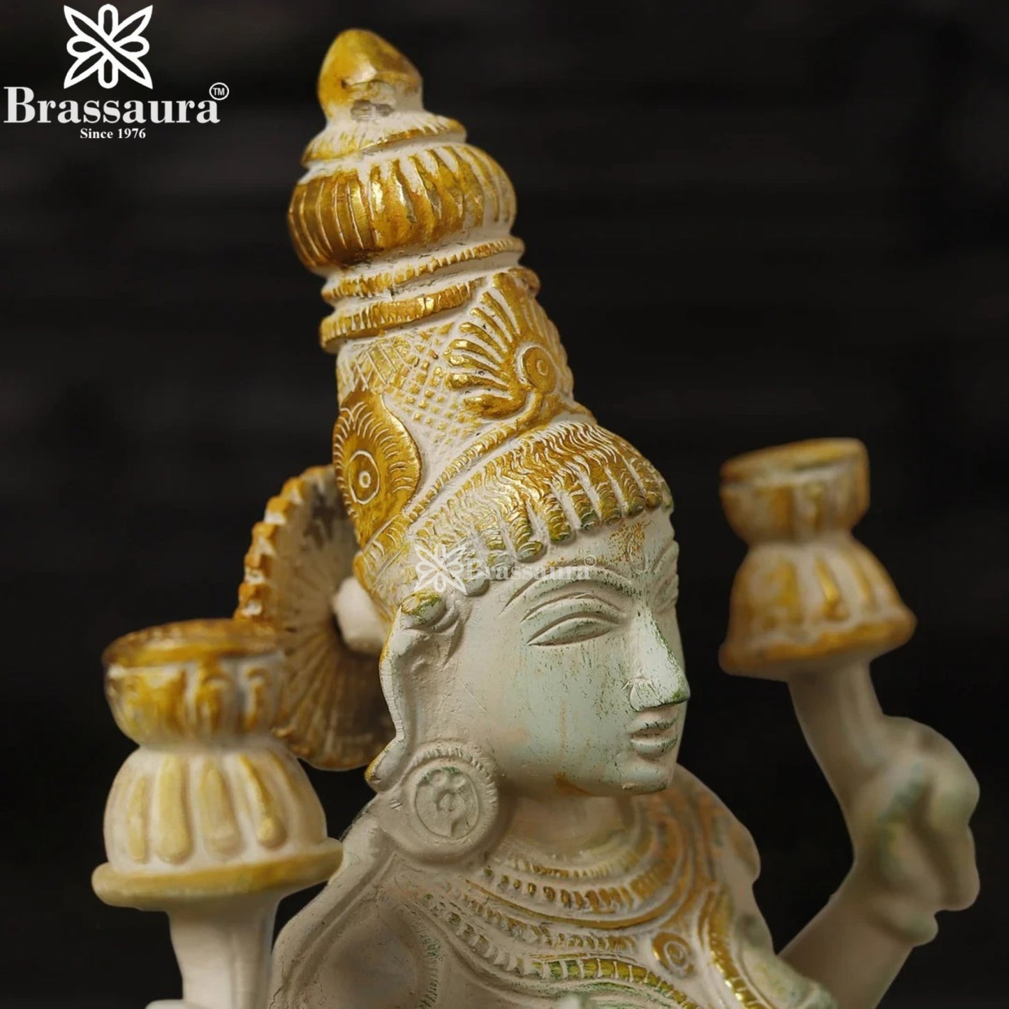 Brassaura™ Devotional Brass Laxmi Murti – Height 12 Inches & Weight 4.2 Kgs | Temple Statue