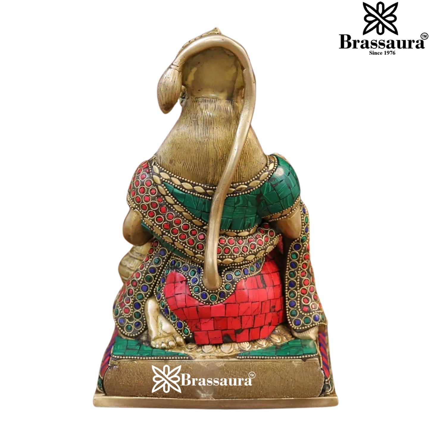 Brass Gem Stone Work Hanuman Statue Weight 5.28 Kg And Height 10 Inch