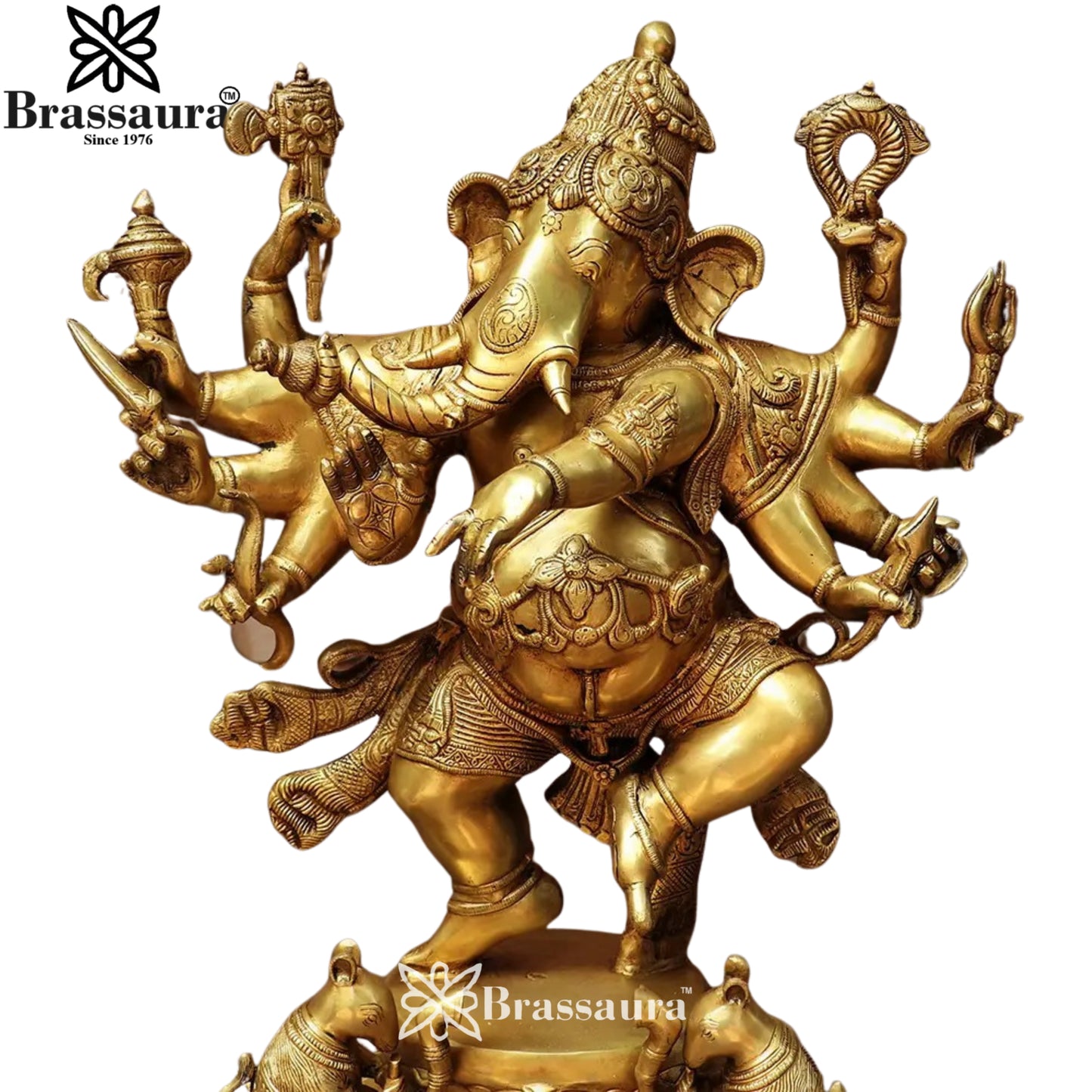 Brass Ten Arm Ganesha Statue Weight 26.7 Kg & Height 26 Inch