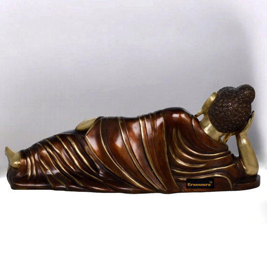 Brassaura™ Brass Resting Buddha Idol – Height 12 Inches, Weight 18 Kgs