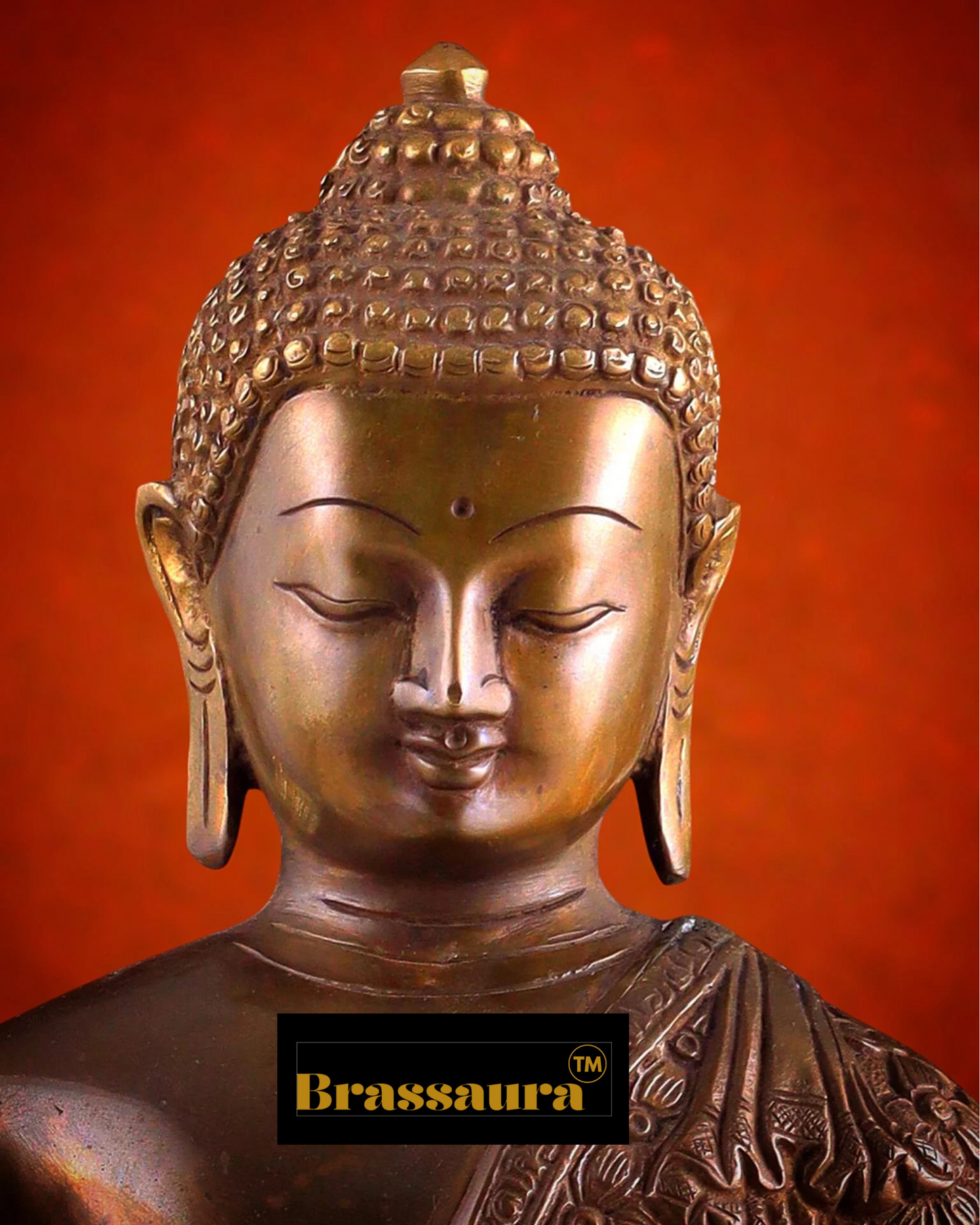 Brassaura™ Pure Brass Antique Buddha Blessing Statue – Height 13.5 Inches, Weight 6.8 Kgs
