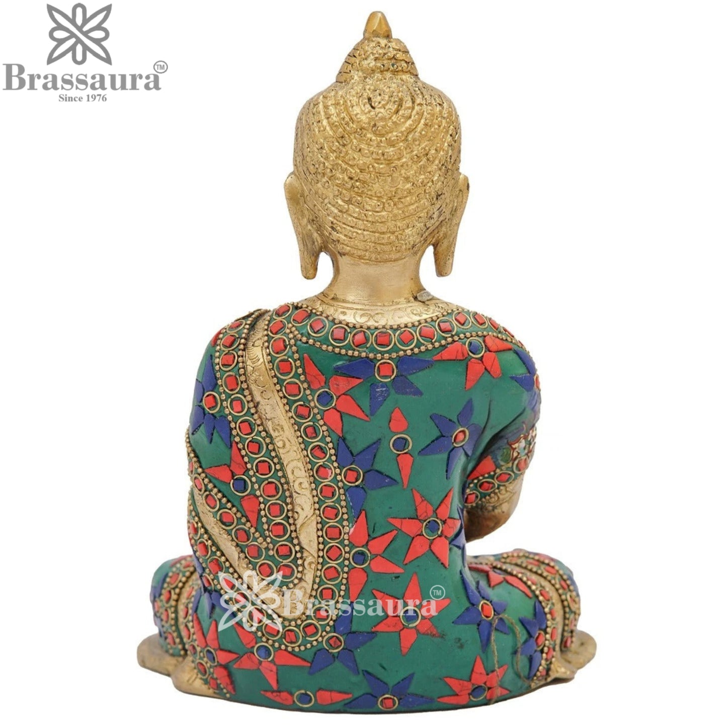 Brass Gem Stone Work Multicolored Buddha Weight 2.1 kg & Height 8 Inch