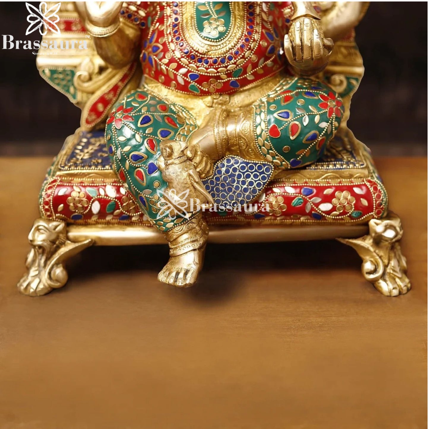 Brass Gem Stone Work Ring Ganesha Weight 19.6 Kg & Height 20 Inch