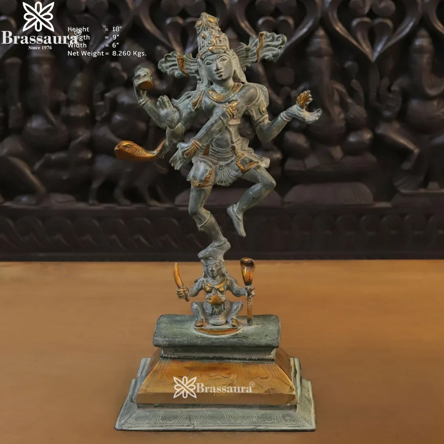 पीतल की प्राचीन नृत्य करती नटराज प्रतिमा, वज़न 8.26 किलोग्राम और ऊँचाई 18 इंच