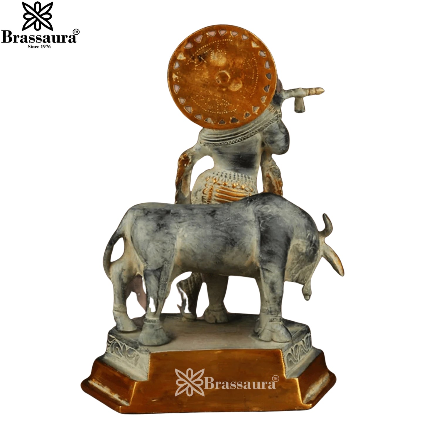 Brass Cow Krishna Murti Weight 4.7 Kg And Height 11.5 Inch