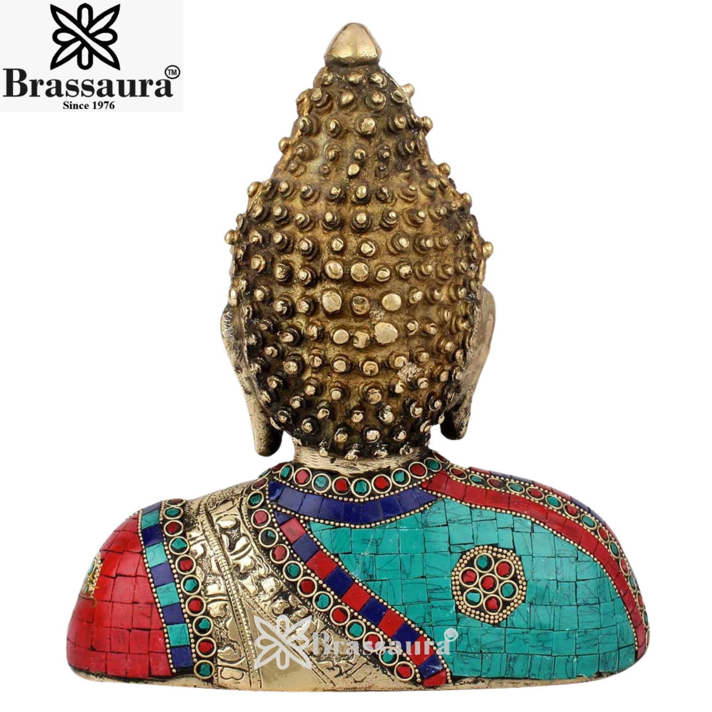 Brass Gem Stone Work Buddha Face Weight 3.4 Kg & Height 10 Inch