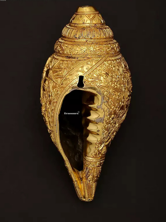 Brassaura™ Conch with Goddess Durga, Saraswati, Lakshmi & Ganesha – Height 4.53 inches | Weight 2 kgs