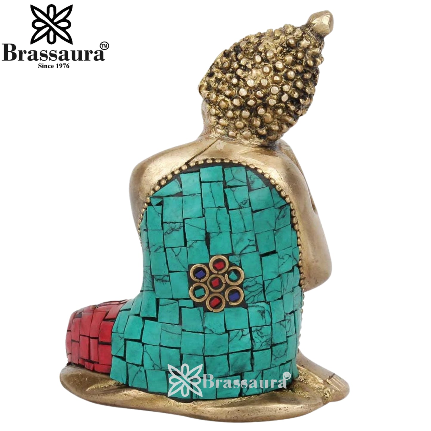 Brass Gem Stone Work Buddha Weight 0.5 kg & Height 4 Inch