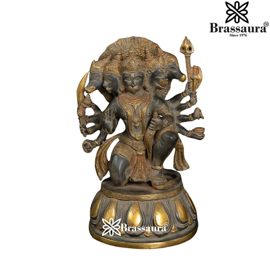 Brassaura™ Brass Panchmukhi Hanuman Statue, Height 13.5 Inches & Weight 8.2 Kgs  | Classic Home & Temple Décor
