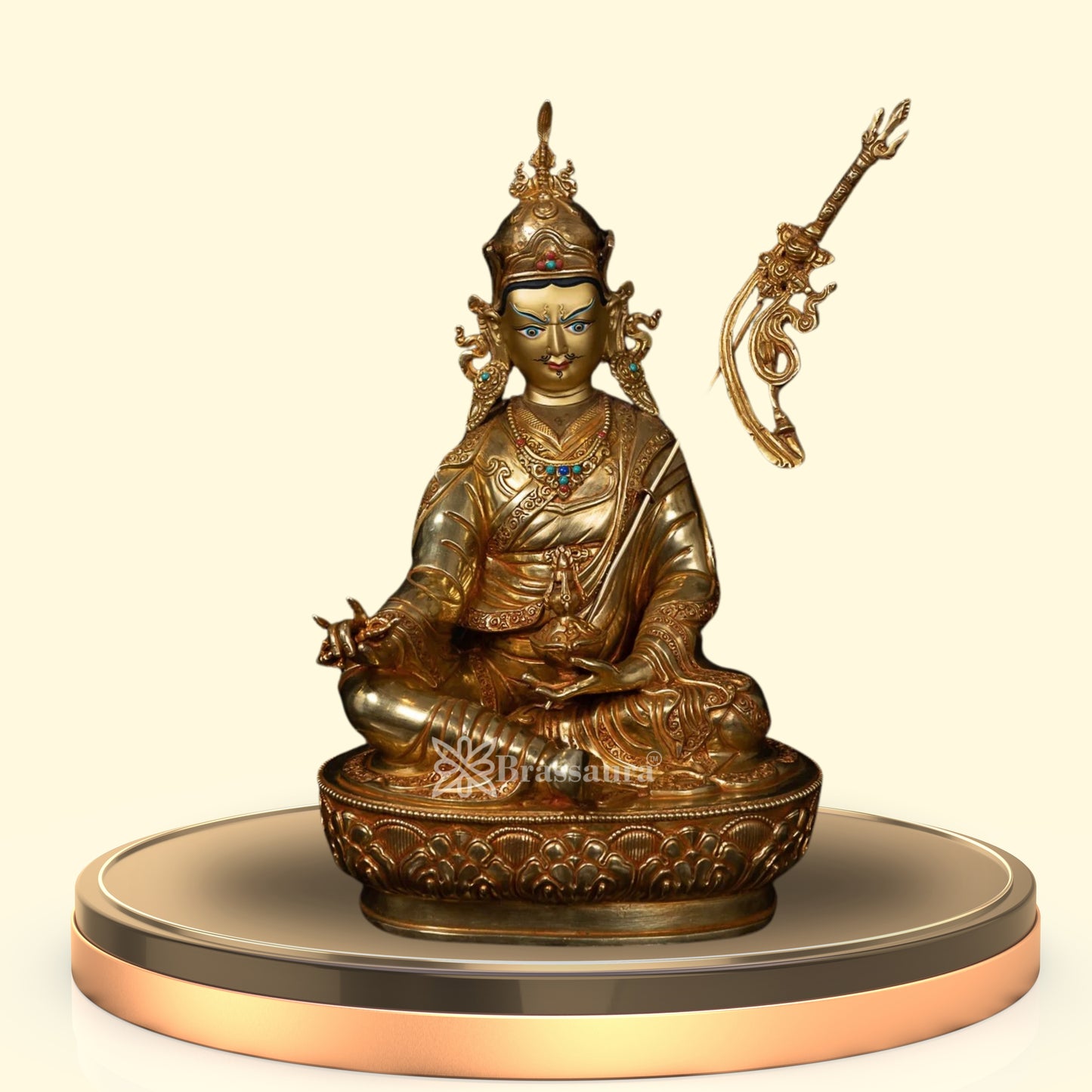 Nepali Copper Guru Padhmasambhava Statue Weight 4.6 Kg And Height 14.5 Inch