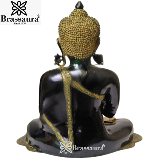 Brassaura® Buddha Sitting in Meditation Idol with Antique Black Finish | Pure Superfine Brass Handcrafted Murti | Brass Statue for Home Temple, Pooja Room | Height 18 Inches | Weight 16 Kgs