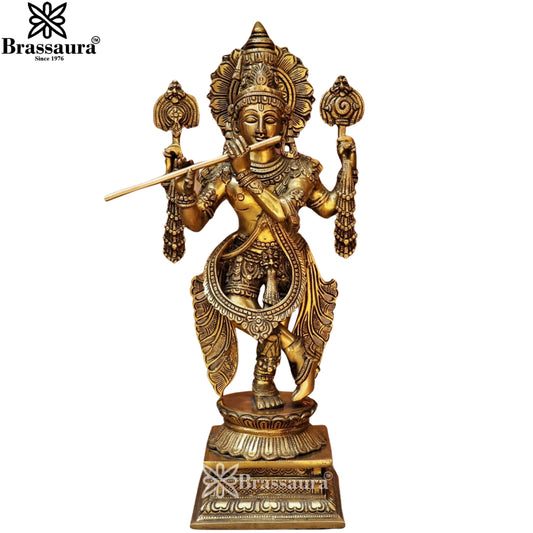 Brass Krishna Murti Weight 9.6 Kg And Height 19 Inch