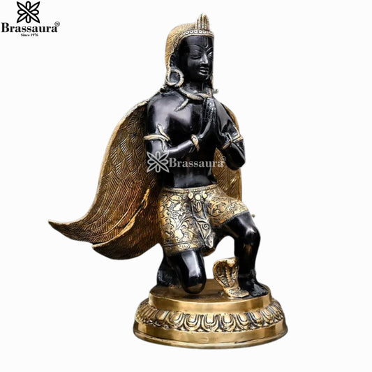 Brassaura® Garuda Brass Sculpture | Divine Vehicle of Lord Vishnu | Height 13.5 Inches & Weight 6.2 Kgs