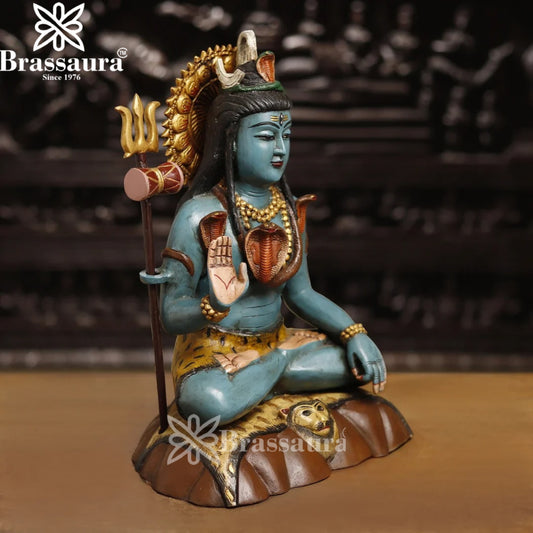 Brassaura™ Compact Brass Shiva Idol – Height 6.8 Inches & Weight 11.34 Kgs | Pooja & Gifting