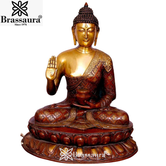 Brass Blessing Buddha Multicolored Weight 30 kg & Height 27 Inch