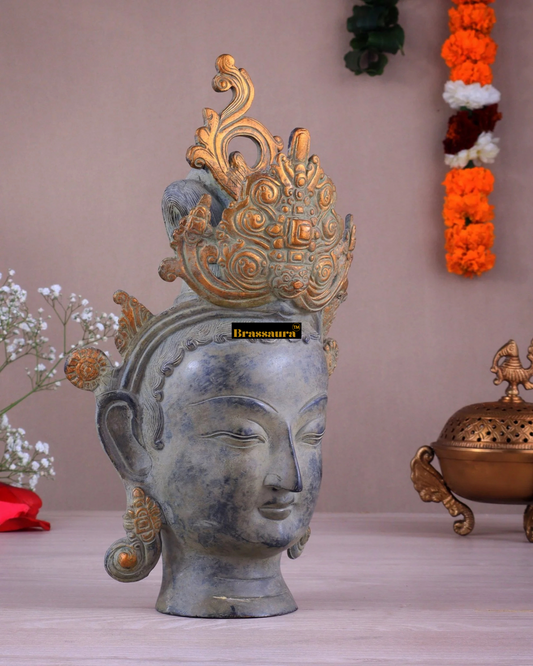 Brassaura™ Pure Brass Green Tara Statue – Height 12 Inches, Weight 4 Kgs