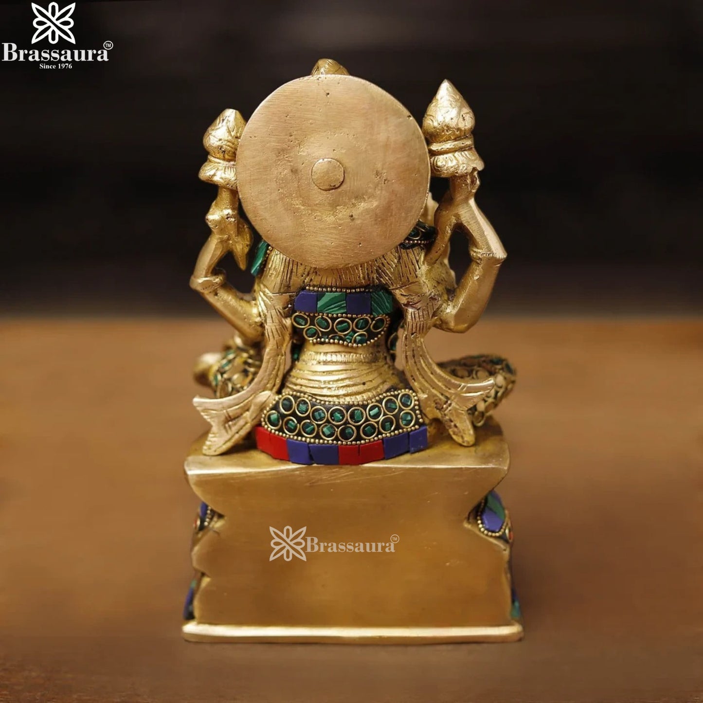 Brassaura™ Devotional Brass Gem Stone Work Laxmi Idol – Height 8 Inches & Weight 2.23 Kgs | Spiritual Home Idol