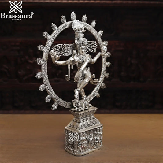 Brass Vintage Silver color Dancing Natraj Statue Weight 11.42 Kg And Height 23.5 Inch