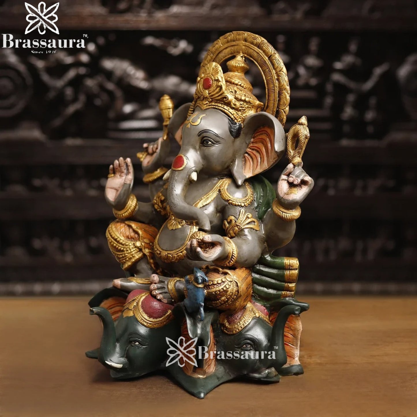 Brass Artistic Ganesha Weight 17.6 Kg & Height 16.5 Inch