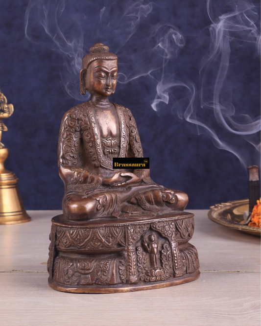 Brassaura™ Pure Brass Buddha Idol – Height 7 Inches, Weight 1.4 Kgs