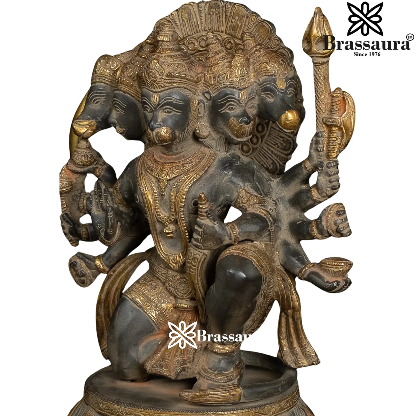 Brassaura™ Brass Panchmukhi Hanuman Statue, Height 13.5 Inches & Weight 8.2 Kgs | Classic Home & Temple Décor