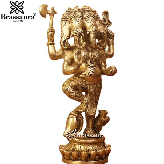 Brass Panchmukhi Ganesha Statue Weight 3.8 Kg & Height 12 Inch