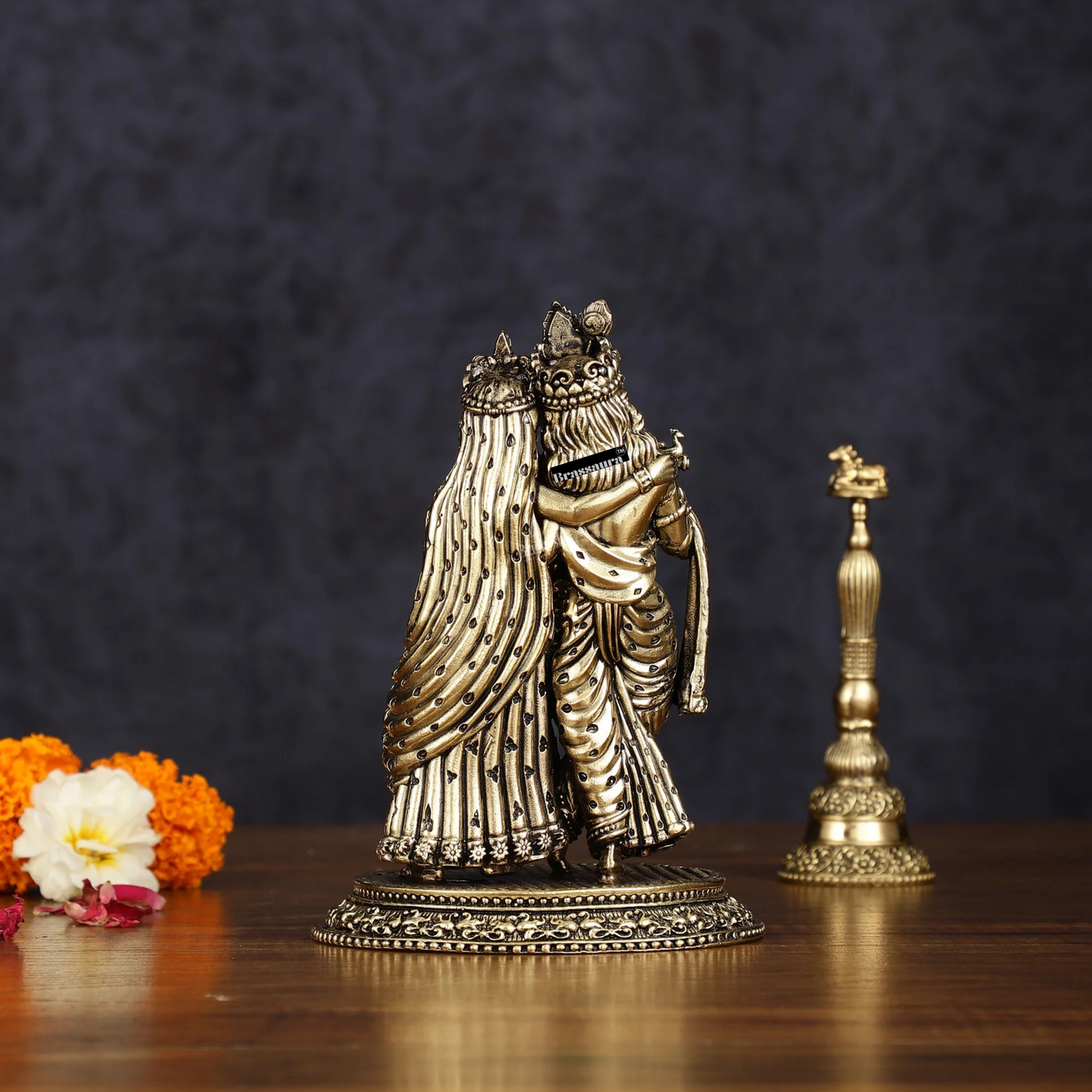 Brassaura™ Lightweight Brass Radha Krishna Idol – Height 6 Inches & Weight 510 Grams | Miniature Devotional Statue