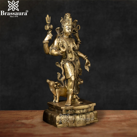 Brassaura™ Brass Ardhanarishwar Statue – Height 24.4 Inches & Weight 10 Kgs | Devotional Sculpture for Pooja Room