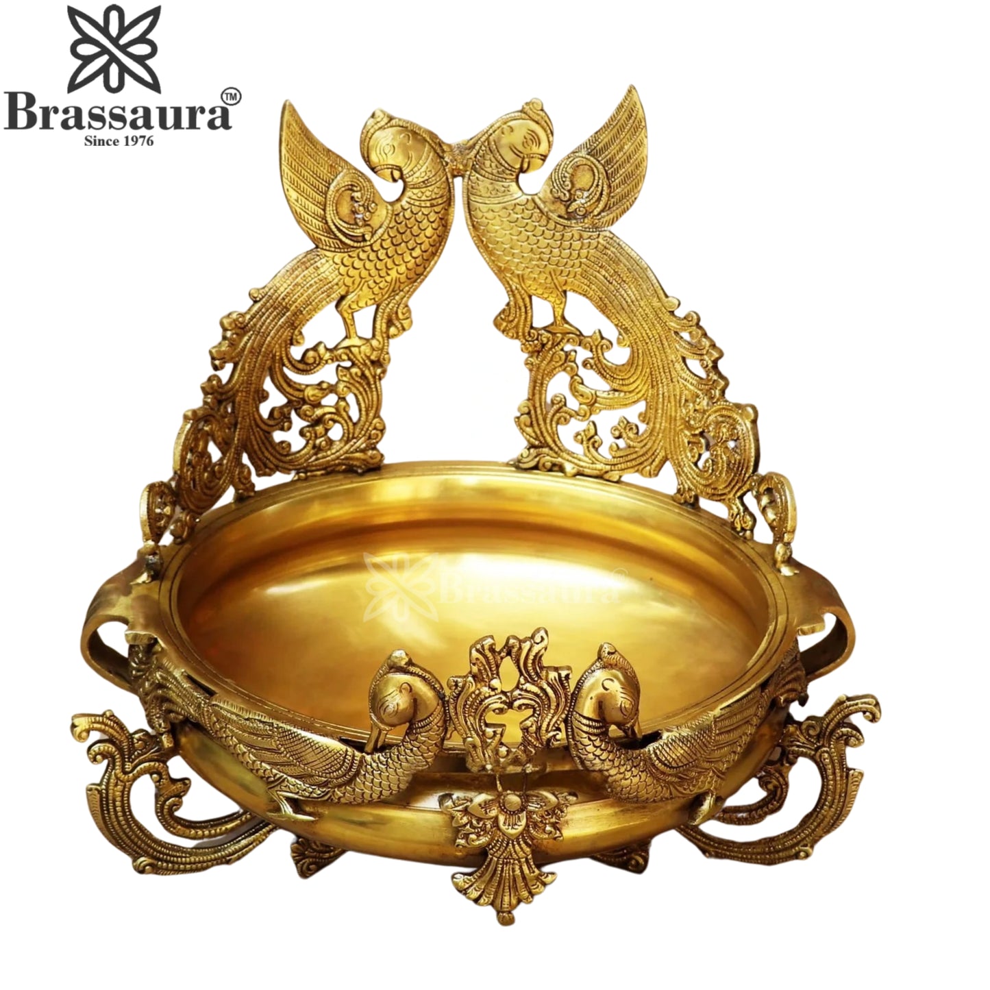 Brass Peacock Urli Statue Weight 11.3 Kg And Height 15.5 Inch