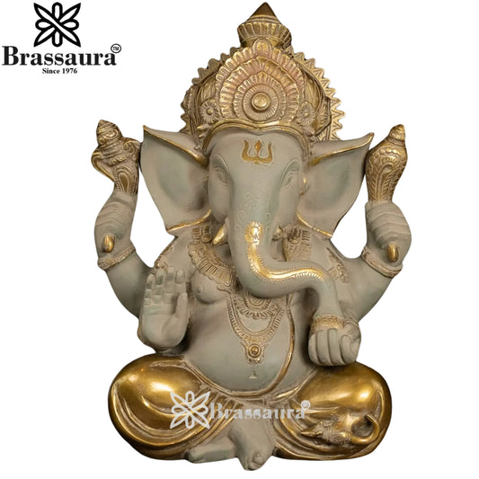 Brassaura™ Brass Ganesha Idol | Height 12 Inches & Weight 9.2 Kgs