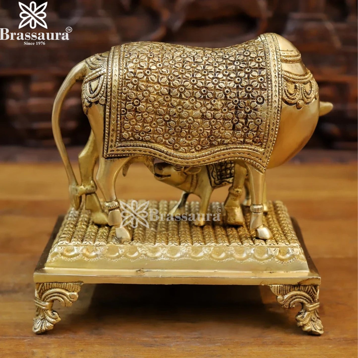 Brass Cow & Calf Statue Weight 6.92 Kg And Height 9.5 Inch