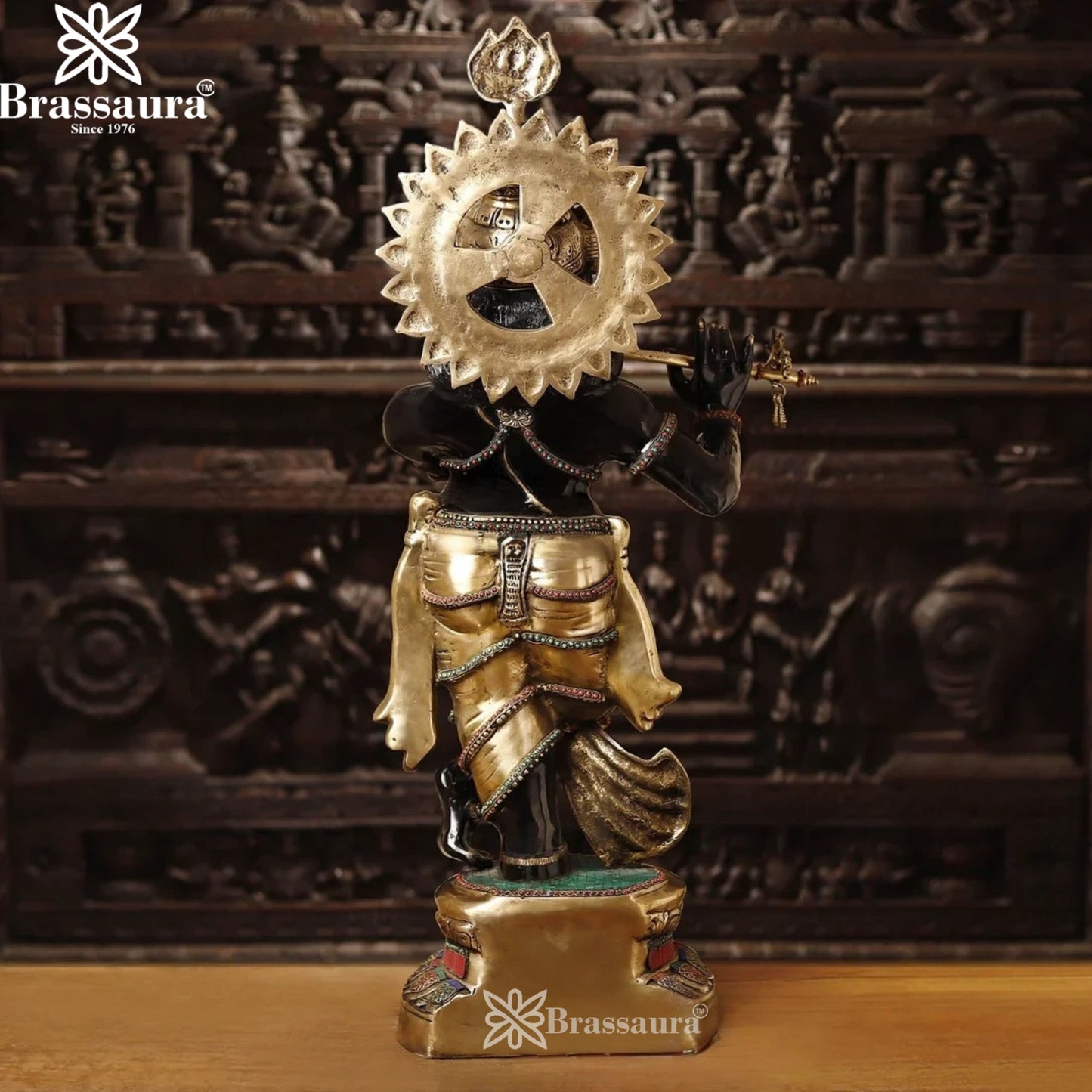 Brass Gem Stone Work Krishna Murti Weight 46 Kg And Height 46.5 Inch