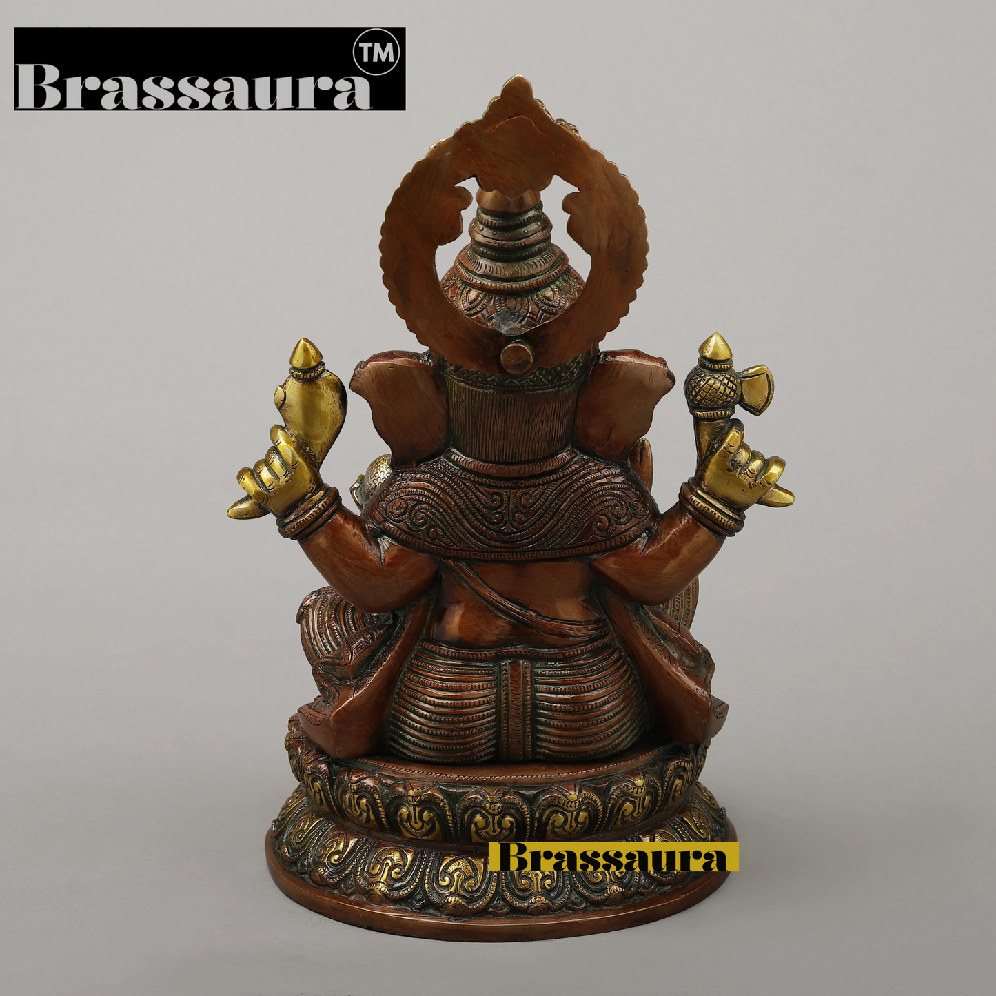 Brassaura™ Brass Ganesh on Pedestal in Blessing Posture – Height 14.5 Inches, Weight 11.37 Kgs