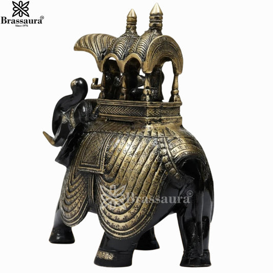 Brassaura® Artistic Elephant Brass Décor | Handcrafted Heritage Showpiece | Height 12 Inches & Weight 7.6 Kgs