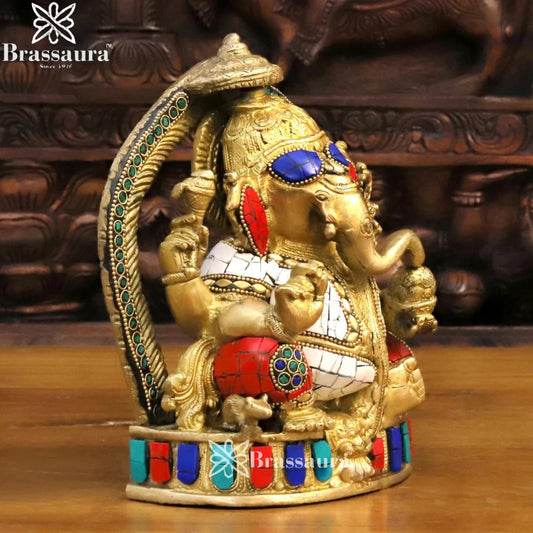 Brass Gem Stone Work Ring Ganesha Weight 9 Kg & Height 12 Inch