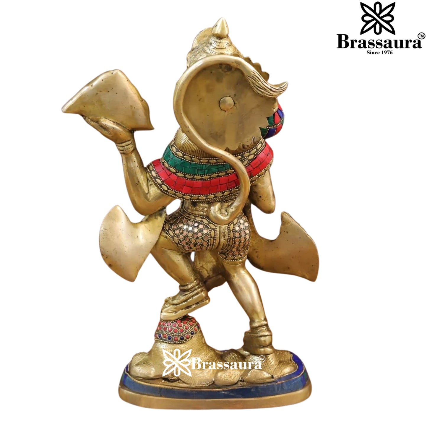 Brass Gem Stone Work Hanuman Statue Weight 8.76 Kg And Height 16.5 Inch