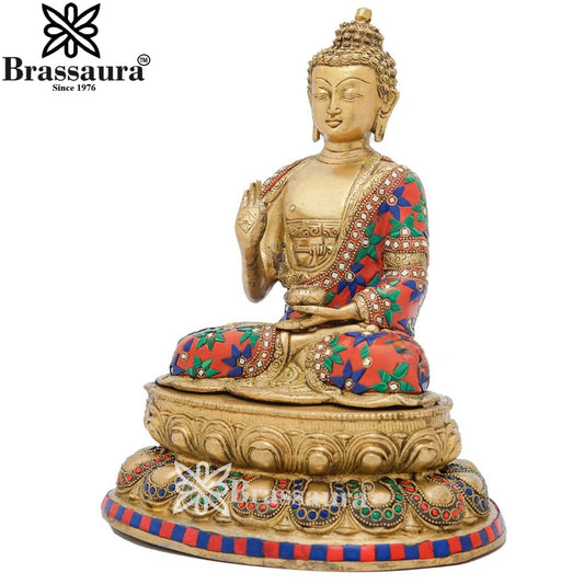 Brass Blessing Gem Stone Work Buddha Weight 5 kg & Height 13 Inch