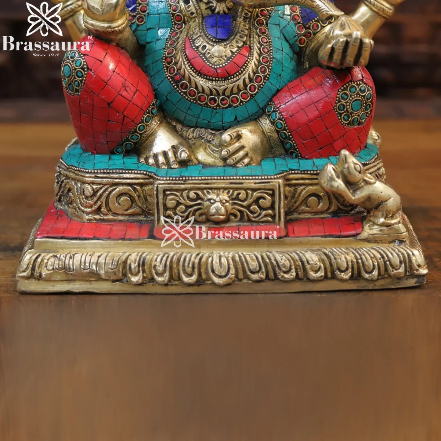 Brass Gem Stone Work Ganesha Weight 9.5 Kg & Height 12.5 Inch