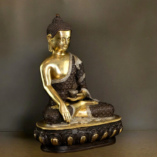 Brassaura™ Pure Brass Bhumisparsha Mudra Buddha Statue – Height 13 Inches, Weight 6.8 Kgs