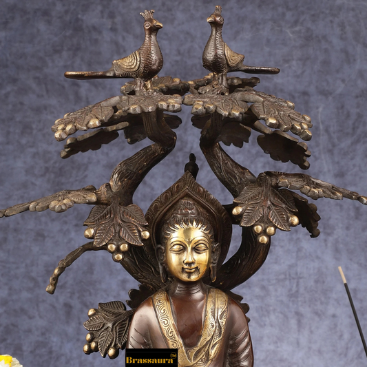 Brassaura™ Brass Buddha Under Tree Statue – Height 16.5 Inches, Weight 10 Kgs