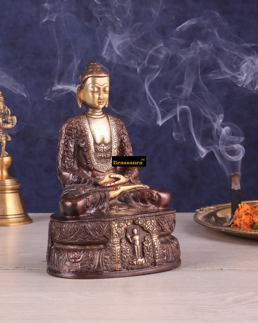 Brassaura™ Pure Brass Buddha Statue – Height 7 Inches, Weight 1.4 Kgs