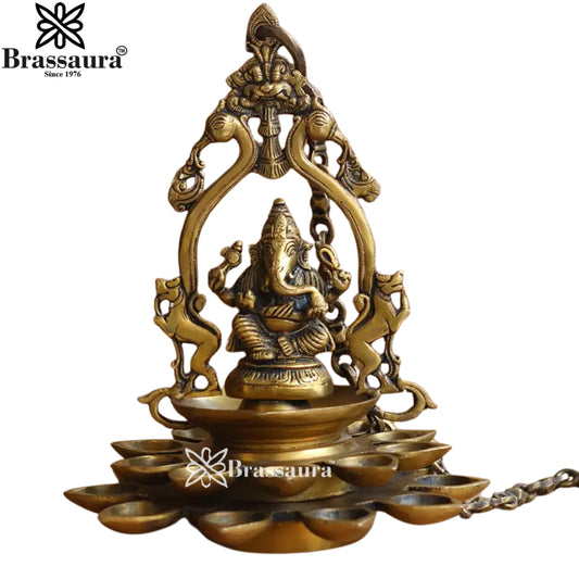 Brassaura™ Decorative Brass Ganesha Wall Hanging – Height 11.5 Inches & Weight 3.7 Kgs | Temple & Home Décor
