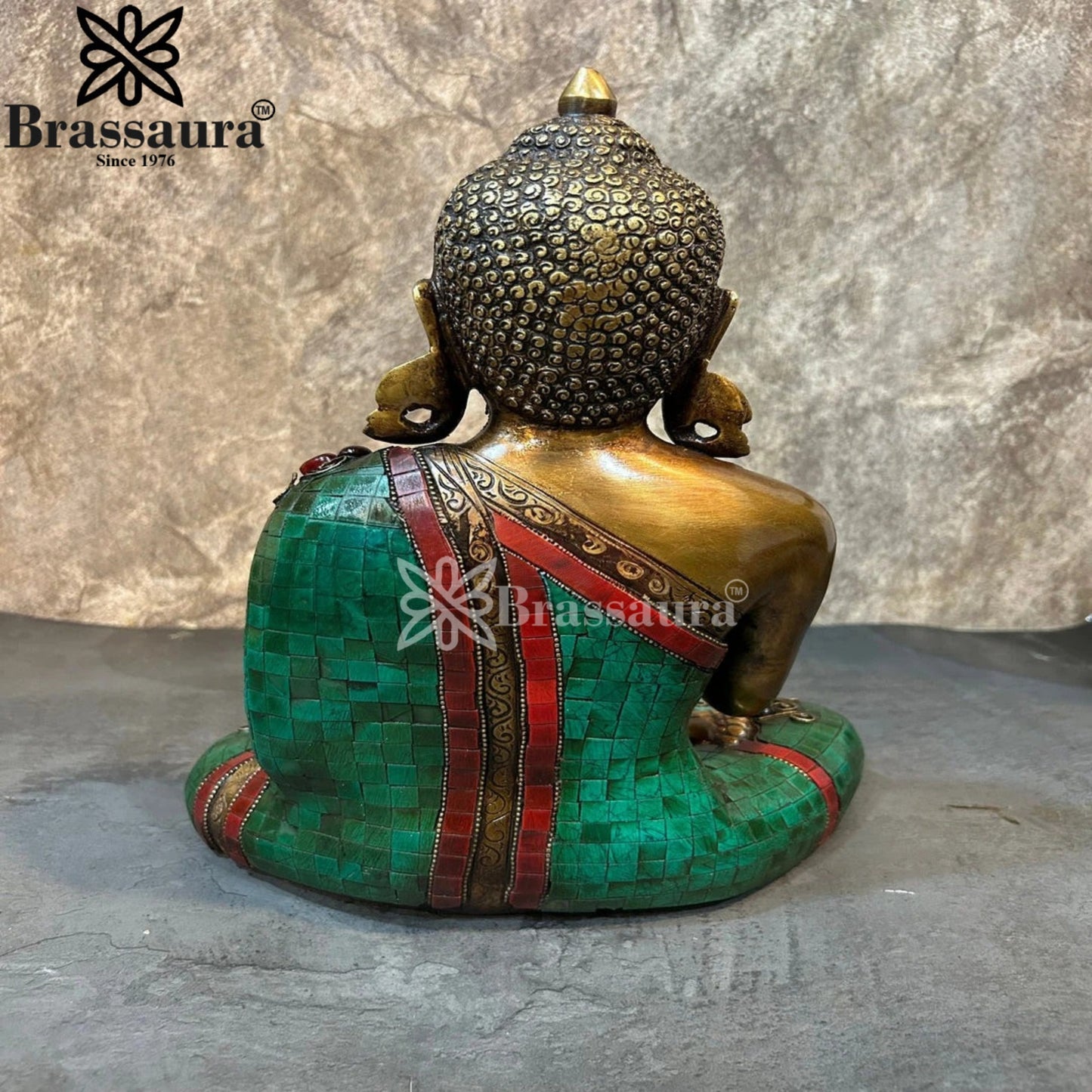 Brass Blessing Gem Stone Work Buddha Weight 6.1 kg & Height 12.5 Inch
