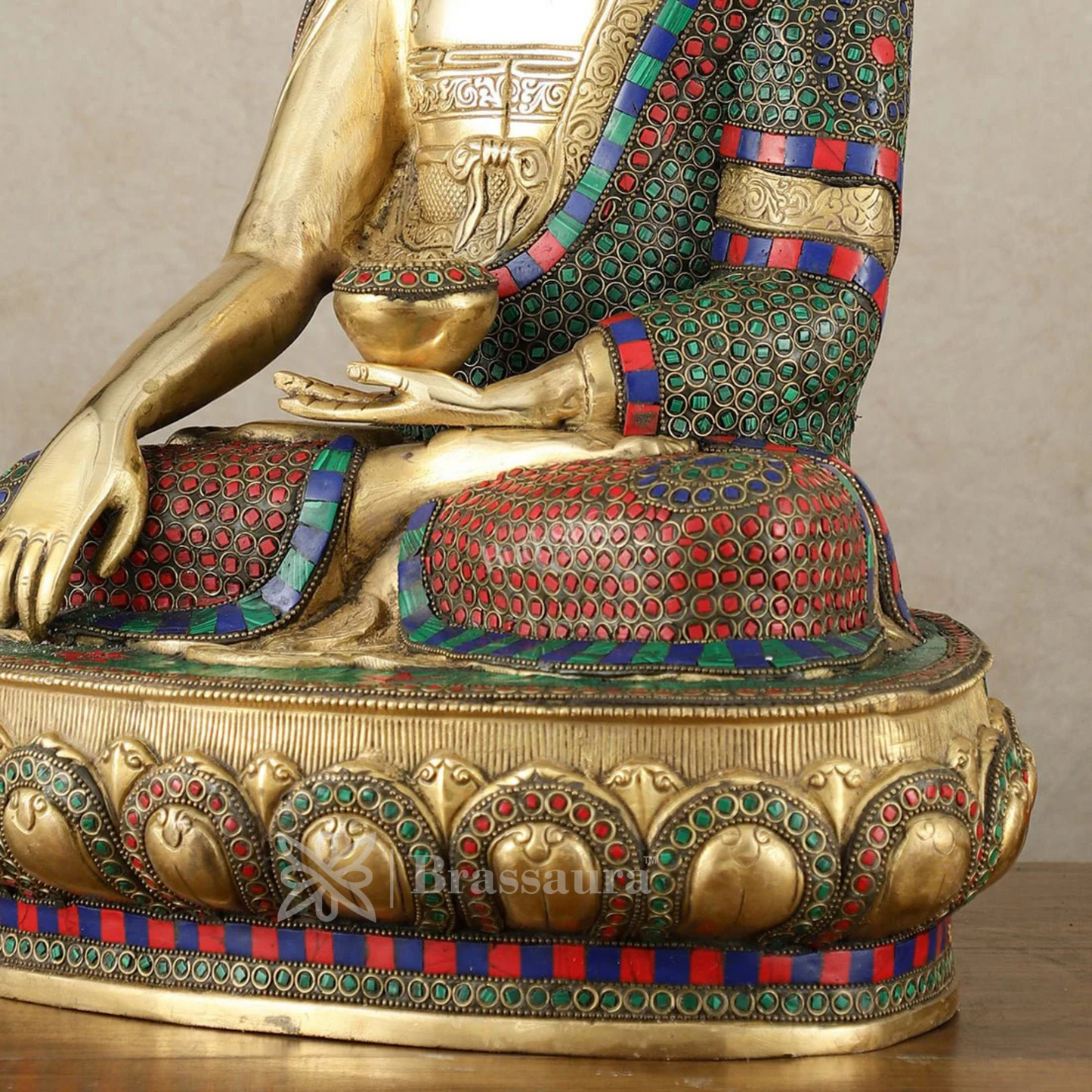 Brassaura™ Brass Buddha Statue in Bhoomisparsha Mudra with Medicine Bowl – Height 21.5 Inches, Weight 22 Kgs
