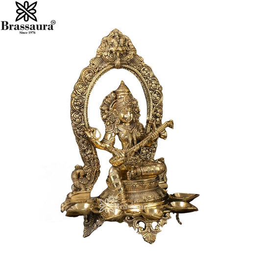 Brassaura™ Brass Saraswati Mata Murti – Height 10 Inches & Weight 18 Kgs | Puja & Worship Idol